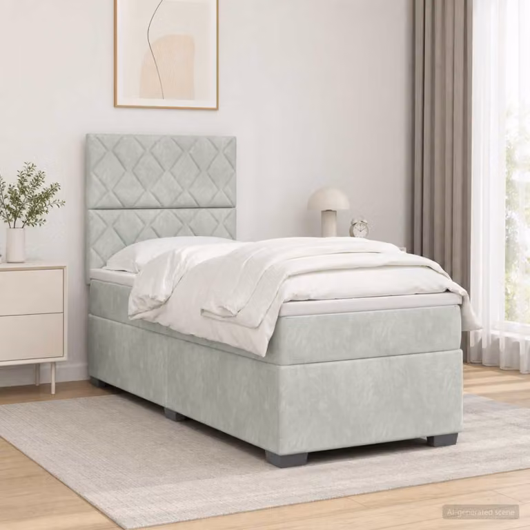 Letto box spring con materasso vidaXL in tessuto grigio e bianco, con molle a tasche, L 200 cm x P 80 cm x H 76 cm