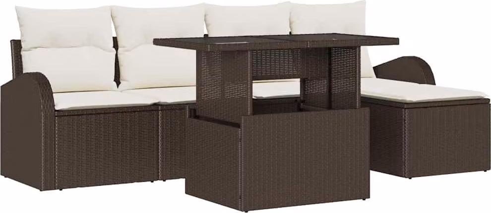 Set Divano da Giardino con cuscino 6 pcs Marrone polyrattan