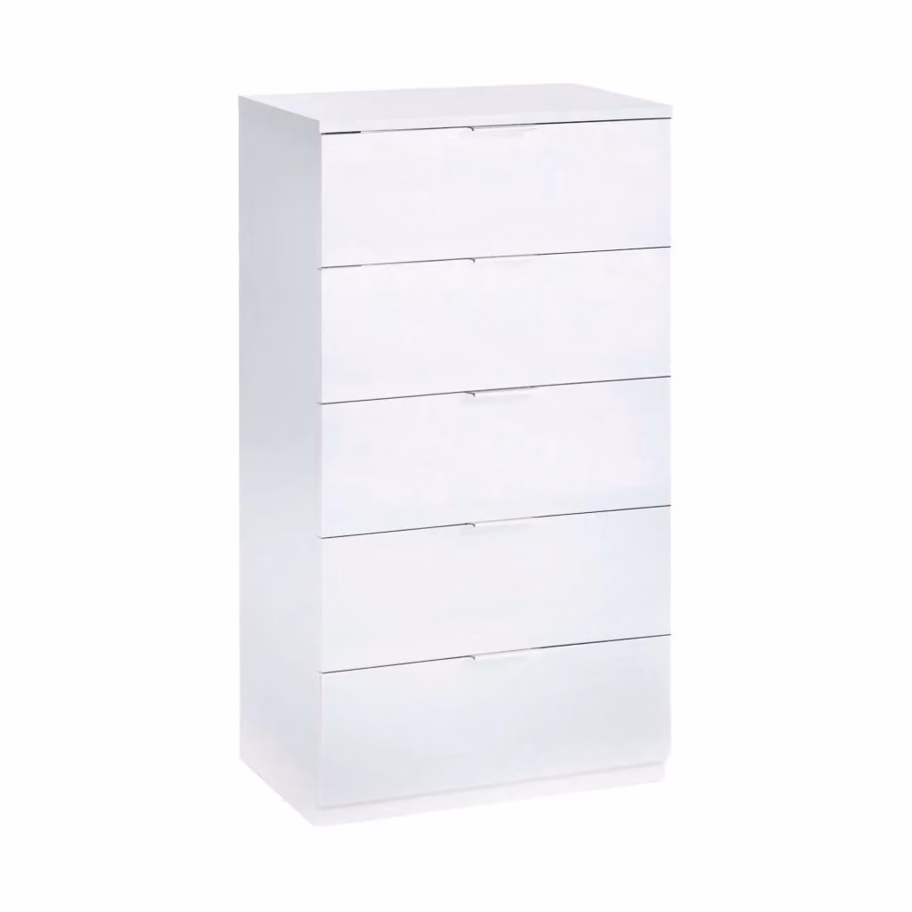 Cassettiera Armenia DMORA con 5 cassetti per camera da letto, stile moderno, Bianco, L: 60 cm, P: 40 cm, H: 110 cm – 2