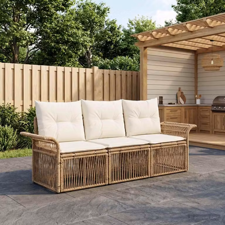 Maison Exclusive - Set da giardino composto da 3 pezzi, divano in rattan sintetico beige