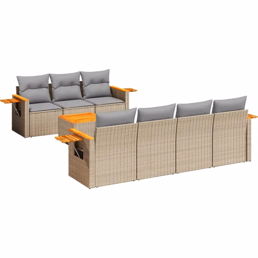 vidaXL Set Divano da Giardino 8 pz in Polyrattan con Cuscini Beige e Grigio – 2