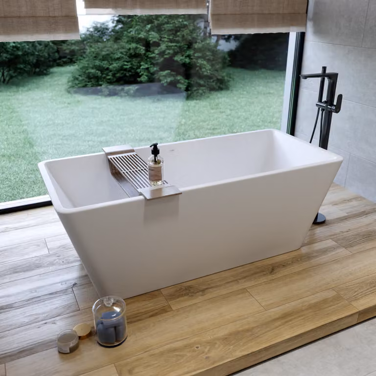Vasca da bagno freestanding rettangolare in acrilico, marca Belvit, Hong Kong, dimensioni 162x72 cm