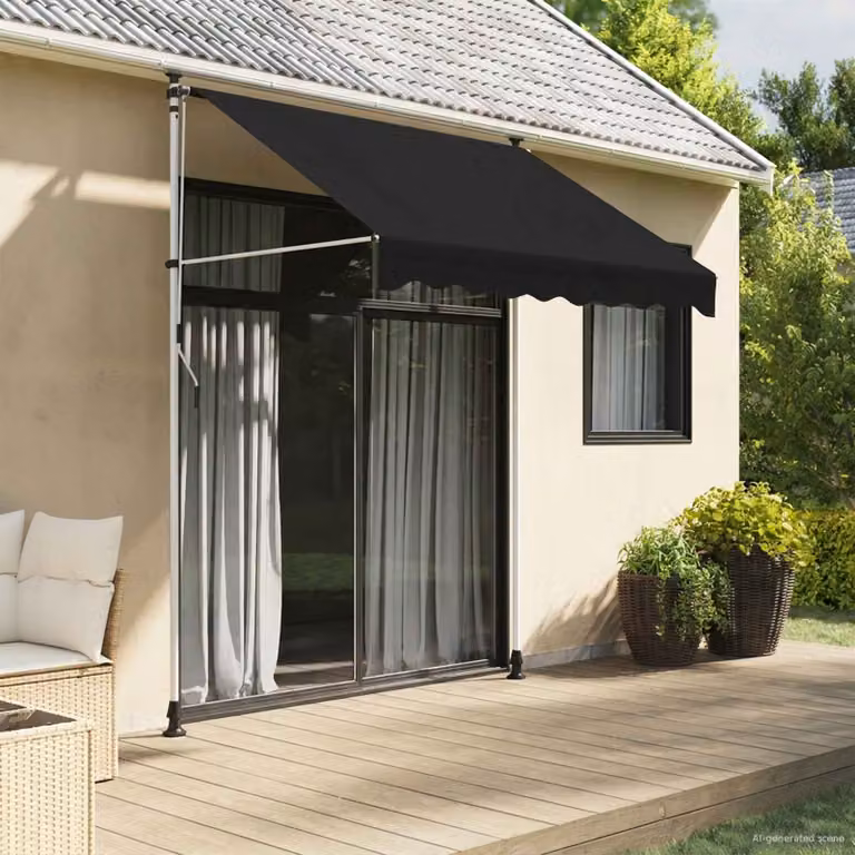 Tenda retrattile manuale vidaXL in poliestere Nero L: 200 cm, P: 300 cm
