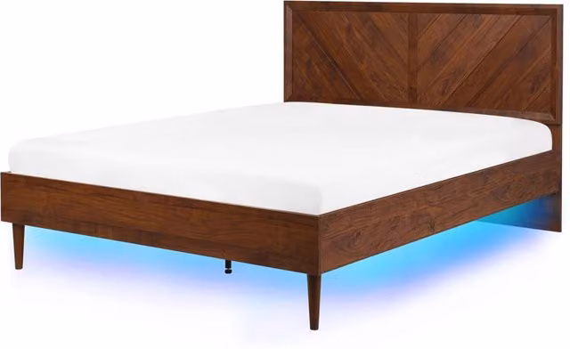 Letto a doghe in legno scuro Illuminazione a LED Multicolore 140 x 200 cm Design moderno rustico
