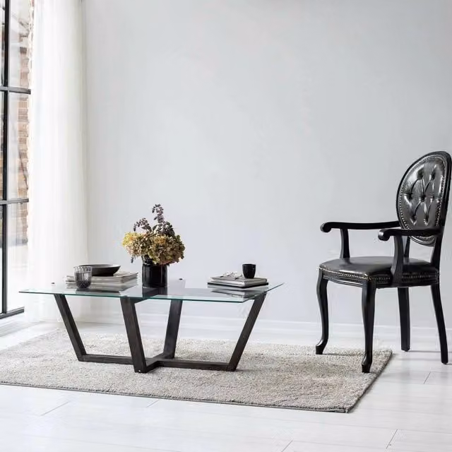 Tavolino da salotto moderno DMORA rettangolare in vetro nero antracite e trasparente L: 105 cm, P: 65 cm, H: 35 cm – 1