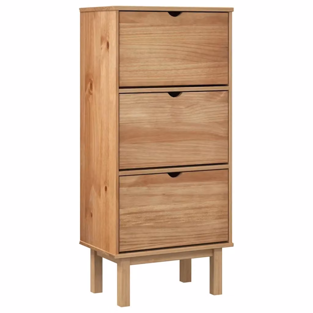 Scarpiera OTTA Design Mania in Legno di Pino Marrone con Cassetti e Scomparti Basculanti, Appesa a Parete, L: 120 cm, P: 35 cm, H: 55 cm – 2