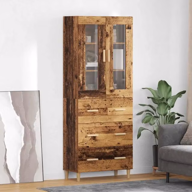 Credenza moderna vidaXL in legno e vetro marrone con cassetto, L: 69,5 cm, P: 34 cm, H: 180 cm – 1