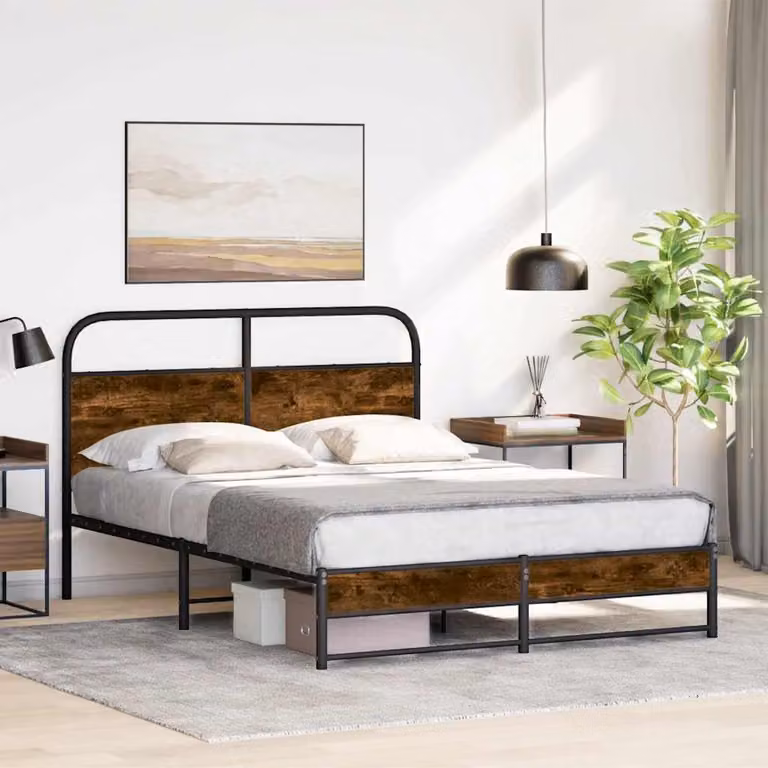 vidaXL Giroletto senza Materasso in Rovere Fumo, L/P: 140 x 190 cm