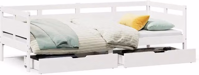 Letto singolo | Letto per adulti | Dormeuse con Cassetti Bianco 90x190 cm Legno Massello di Pino