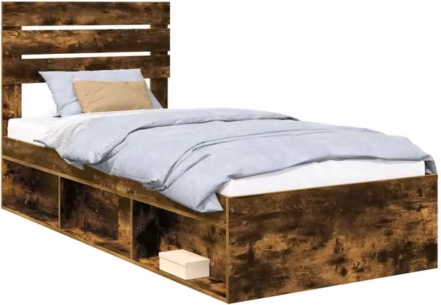 Letto singolo | Letto per adulti | Struttura del letto Rovere fum¨¦ 100 x 200 cm Pino massello