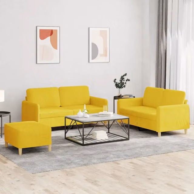 Set di 3 divani moderni vidaXL in tessuto giallo con cuscini per il tuo soggiorno