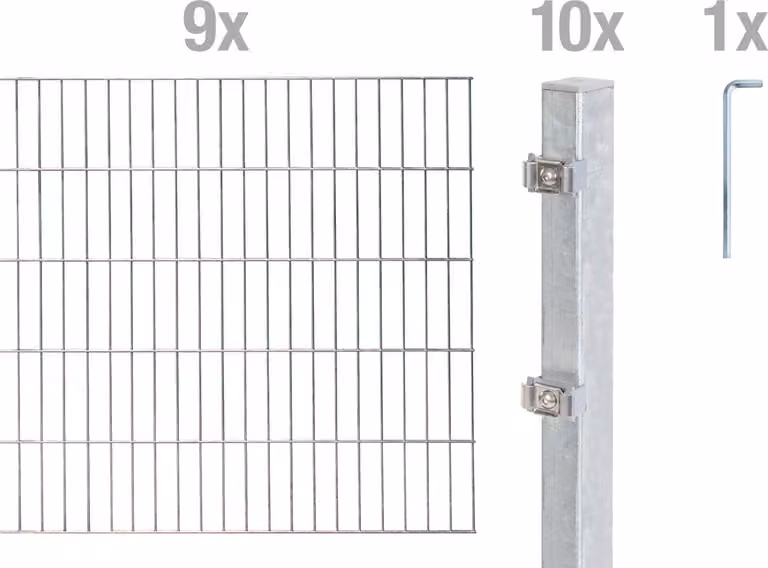 Alberts 656157 Recinzione a doppia rete metallica come set completo di 20 pezzi, zincato a caldo, altezza 120 cm, lunghezza 18 m