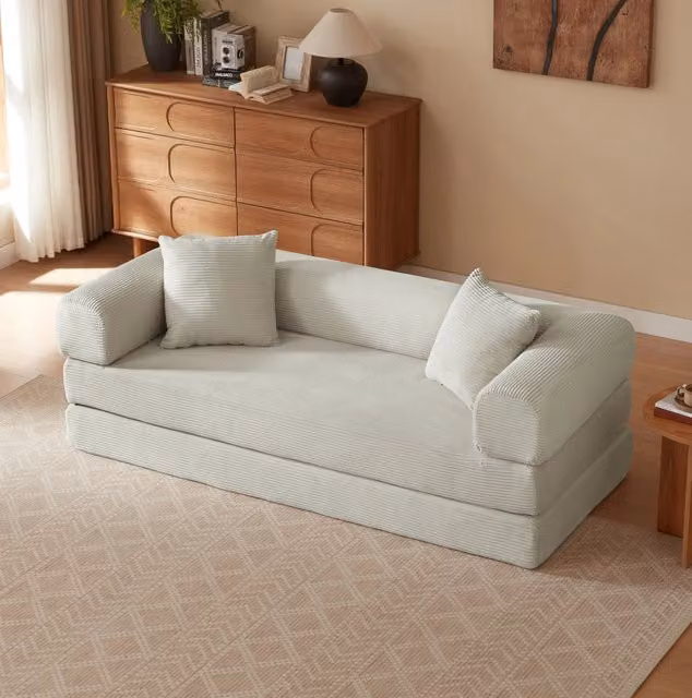 Divano letto ULEVR trasformabile in schiuma 41x41x99 cm, rivestimento in velluto beige