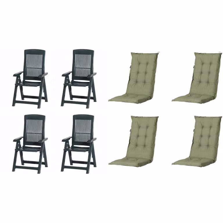 Set di 4 sedie pieghevoli Progarden Tampa con cuscini, verde / verde