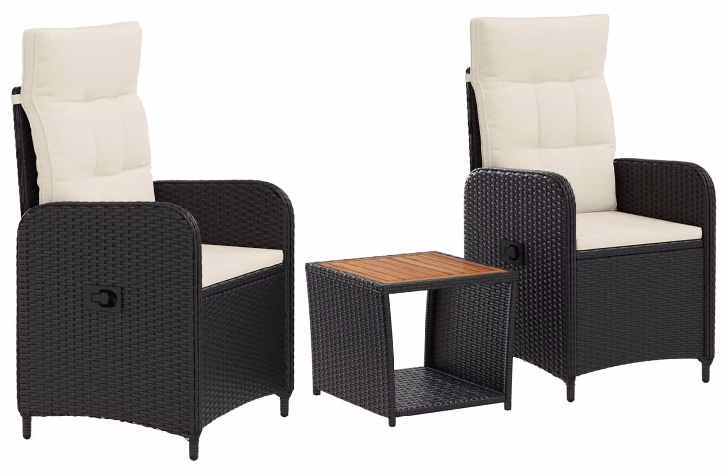 Set da salotto per giardino, composto da 3 pezzi, colore nero e crema