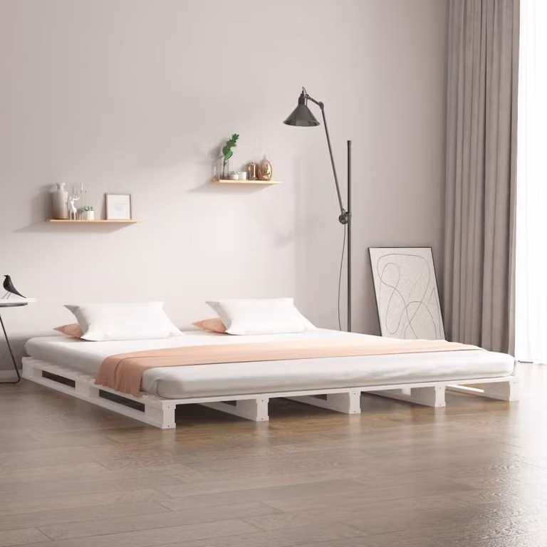 The Living Store Letto in pallet bianco 200x200 cm in legno di pino massiccio