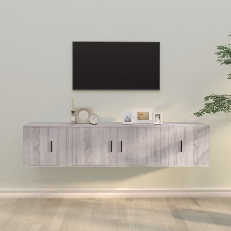 Set di mobili porta TV da 3 pezzi vidaXL in legno multistrato grigio per soggiorno moderno con montaggio a parete