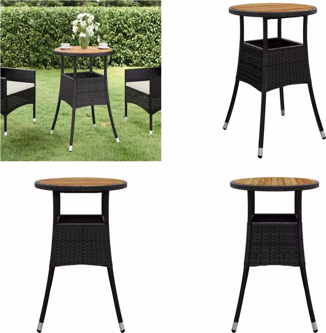 vidaXL Tavolo da giardino Ø60x75 cm in legno di acacia e poly rattan nero - Tavolo da giardino - Tavoli da giardino - Tavolo da pranzo da giardino - Tavolo da pranzo per esterni