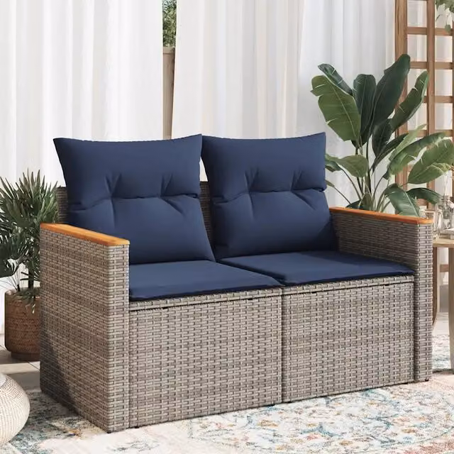 Divano da giardino con cuscini a 2 Posti-Sofa da Giardino-Divano da esterno grigio in polyrattan 967607