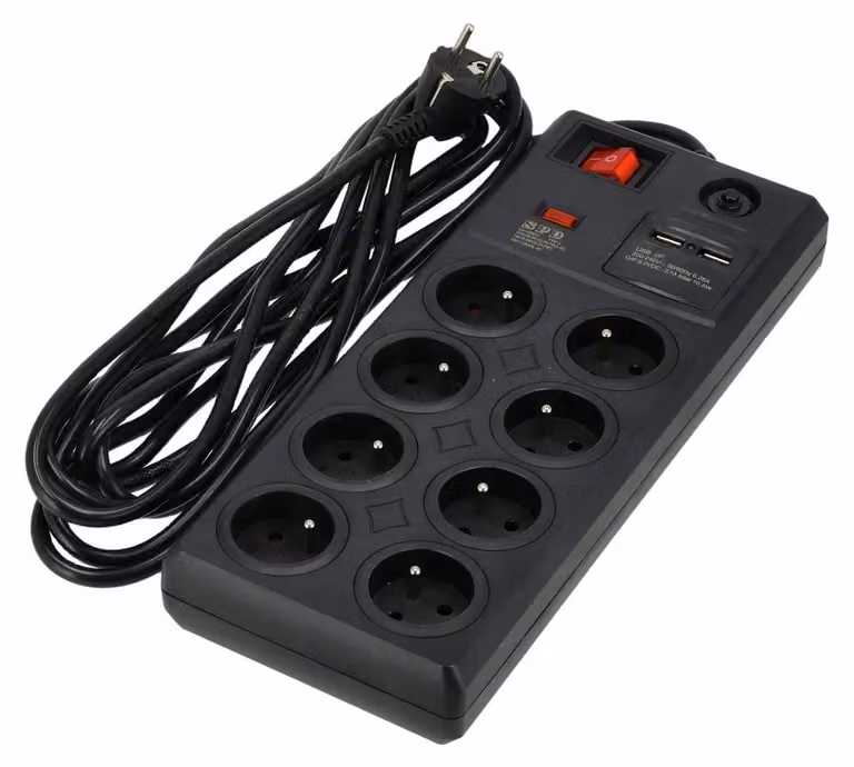 Ciabatta multipresa Schmith, 10 prese, cavo da 5 metri, con porte USB e interruttore