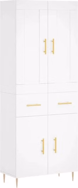 Buffet credenza con cassetti e ante per cucina e soggiorno, mobile contenitore moderno in legno ingegnerizzato bianco, H 180 x L 69,5 x P 34 cm