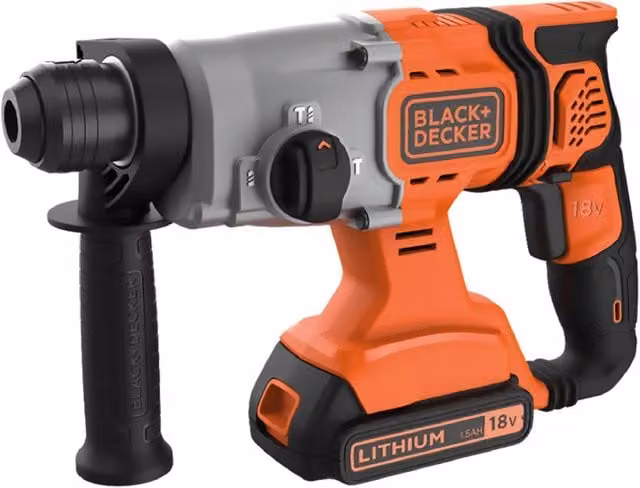 Martello tassellatore e scalpellatore a batteria Black+Decker BCD900E2K-QW 18V con batteria al litio da 2,5 Ah, nero e arancione