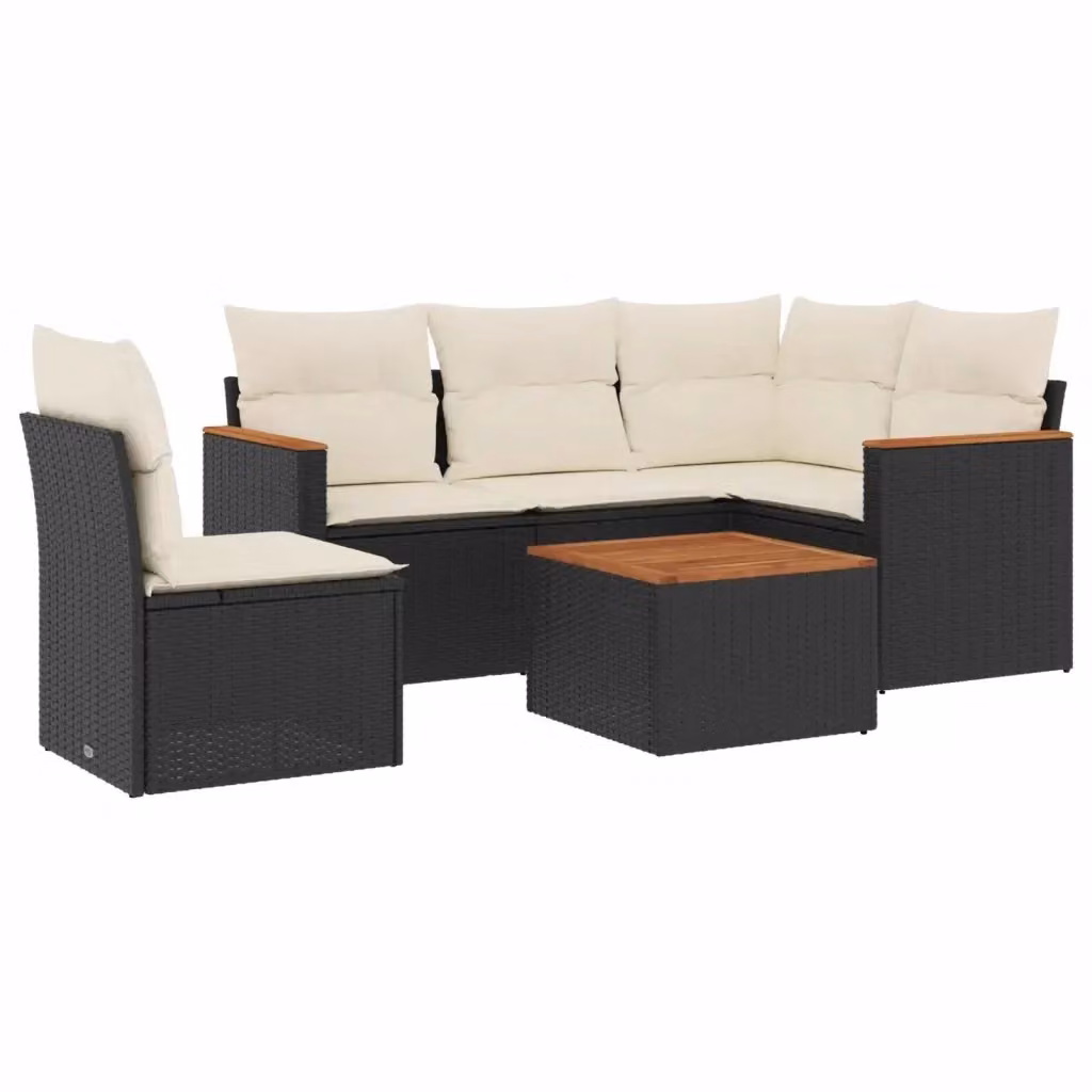Set Divano da Giardino a L vidaXL 6 pz con Cuscini Nero in Polyrattan e Acciaio – 2
