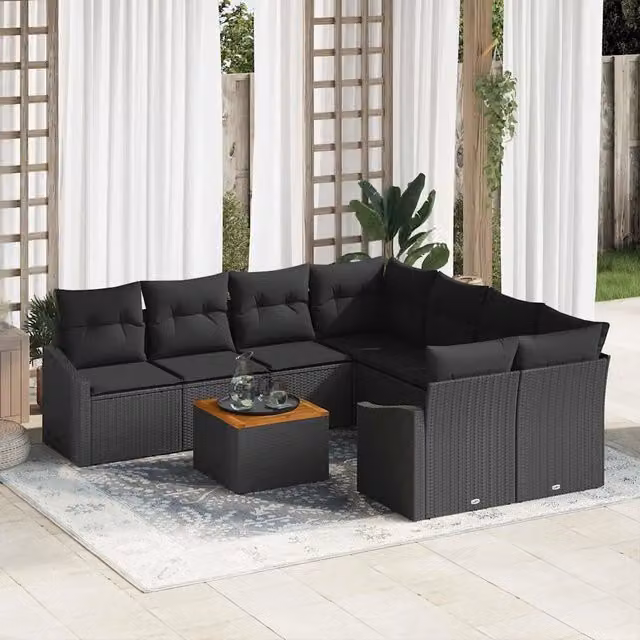 Set Divano da Giardino 9 pz Nero polyrattan 3347814