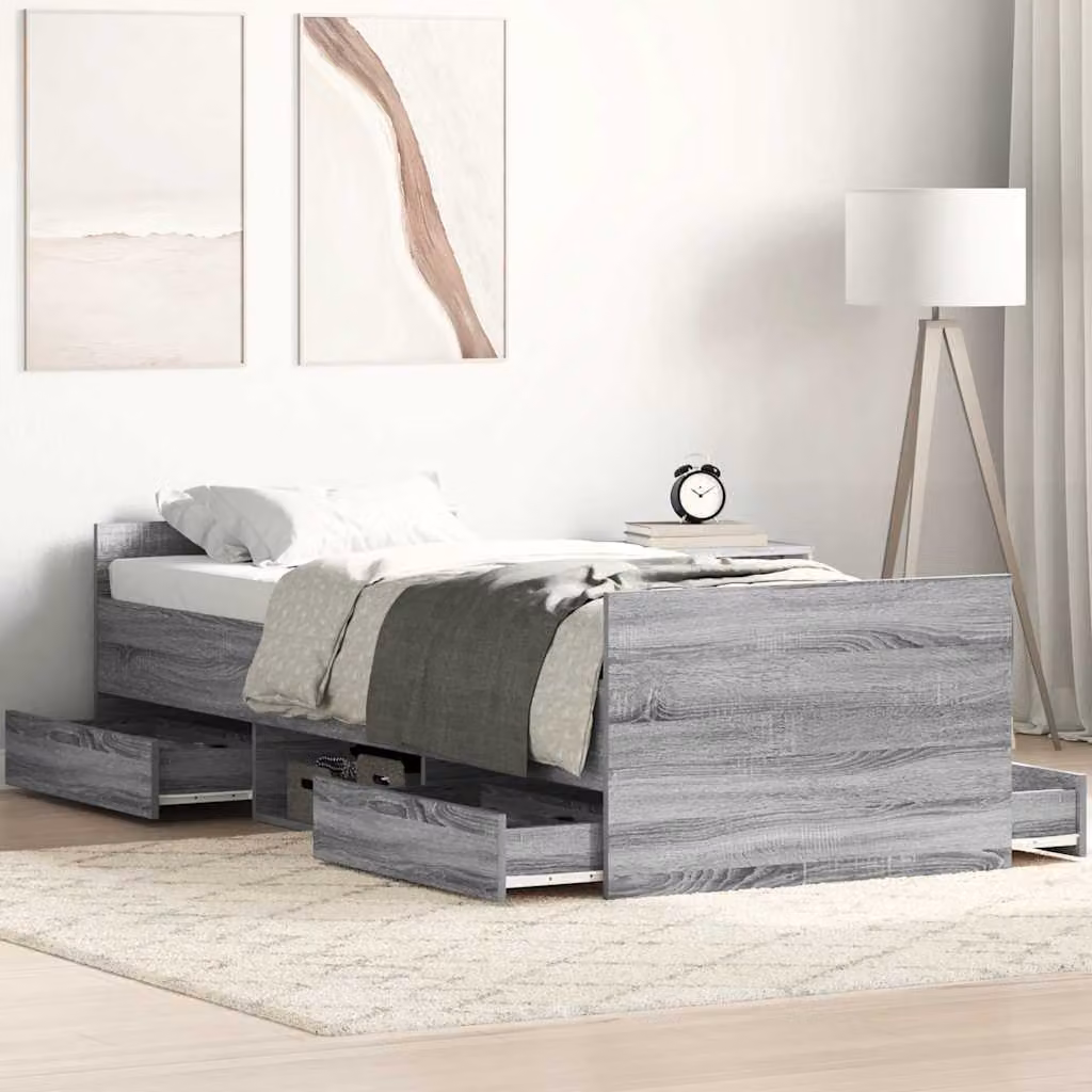 Giroletto senza materasso vidaXL in legno e MDF colore Rovere Sonoma e Grigio, L/P/H: 90 x 190 x 50 cm
