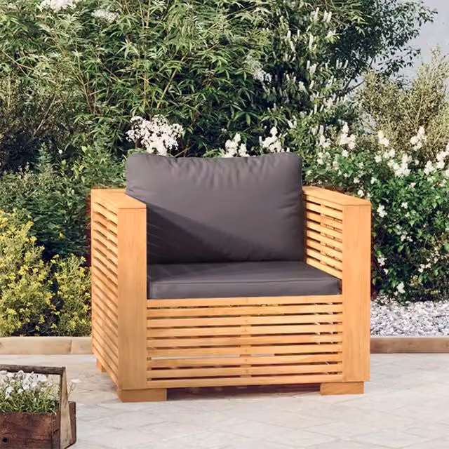 Divano da Giardino Cuscini Grigio Scuro Legno Massello di Teak 319168