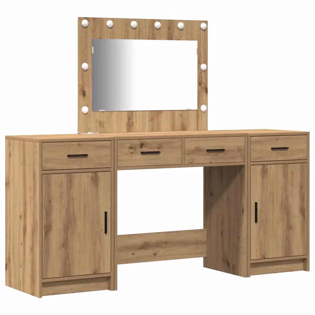Tavolo da Trucco Moderno vidaXL con LED Hollywood, Marrone, L: 78,5 cm, P: 41 cm, H: 135 cm – 2