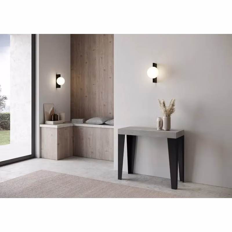 Consolle allungabile Itamoby Flame Premium con telaio antracite e finitura cemento, L/P/H: 90 x 40 / 196 x 77 cm – 2