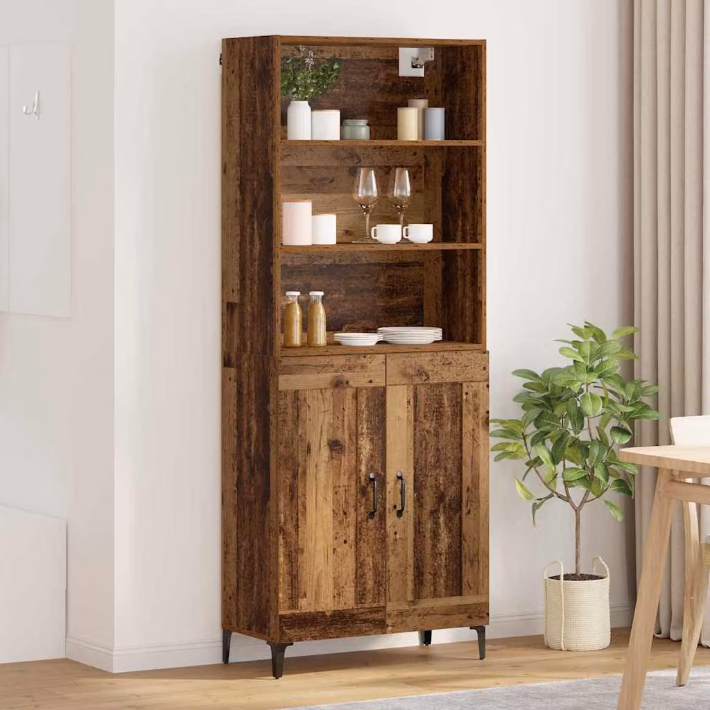 Set di 2 credenze moderne vidaXL in legno e metallo, colore marrone, L 69,5 cm x P 34 cm x H 180 cm – 1