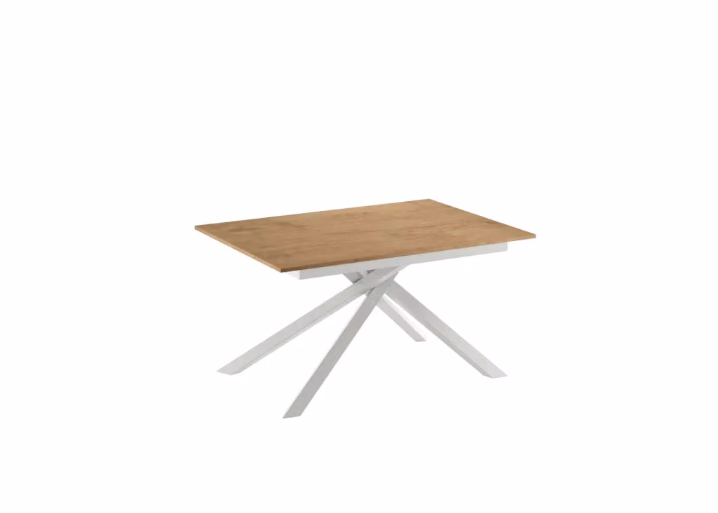 Tavolo Allungabile Moderno Stones con Piano in MDF Laminato Rovere e Struttura in Metallo Bianco – 2
