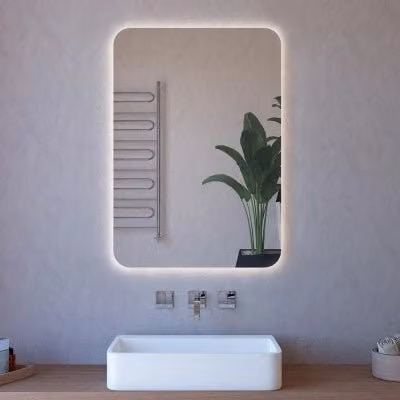 Specchio rettangolare reversibile con illuminazione perimetrale LED bianco e trasparente per bagno, L: 70 cm, H: 80 cm – 1