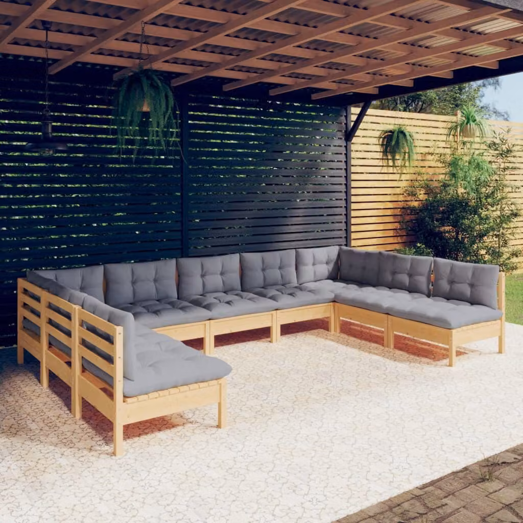 Maison Exclusive - Set Divani da Giardino 9 pz con Cuscini Grigi Massello di Pino