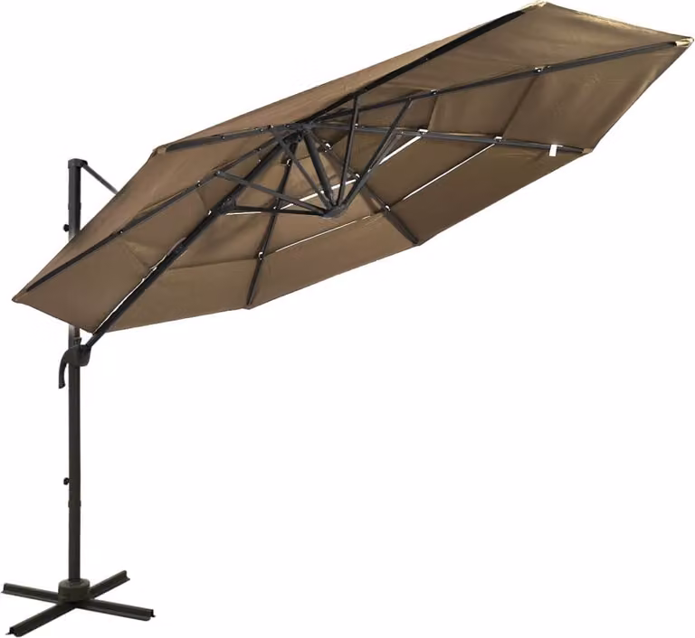 The Living Store Ombrellone con palo in alluminio a 4 strati Taupe 3x3 m