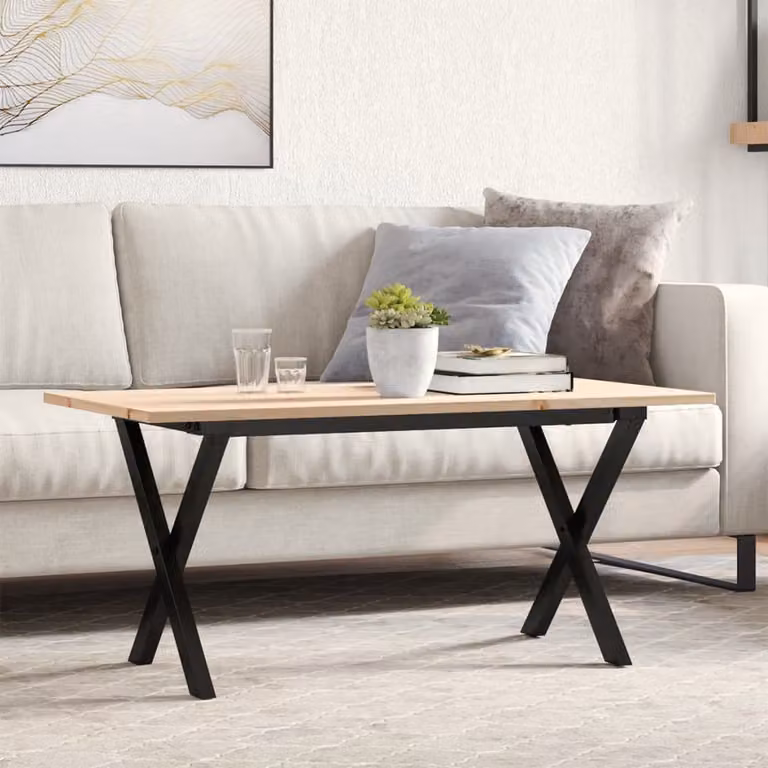 vidaXL Tavolino da Salotto Rettangolare in Legno di Pino e Acciaio Marrone con Telaio a X L: 90 cm, P: 40 cm, H: 45 cm
