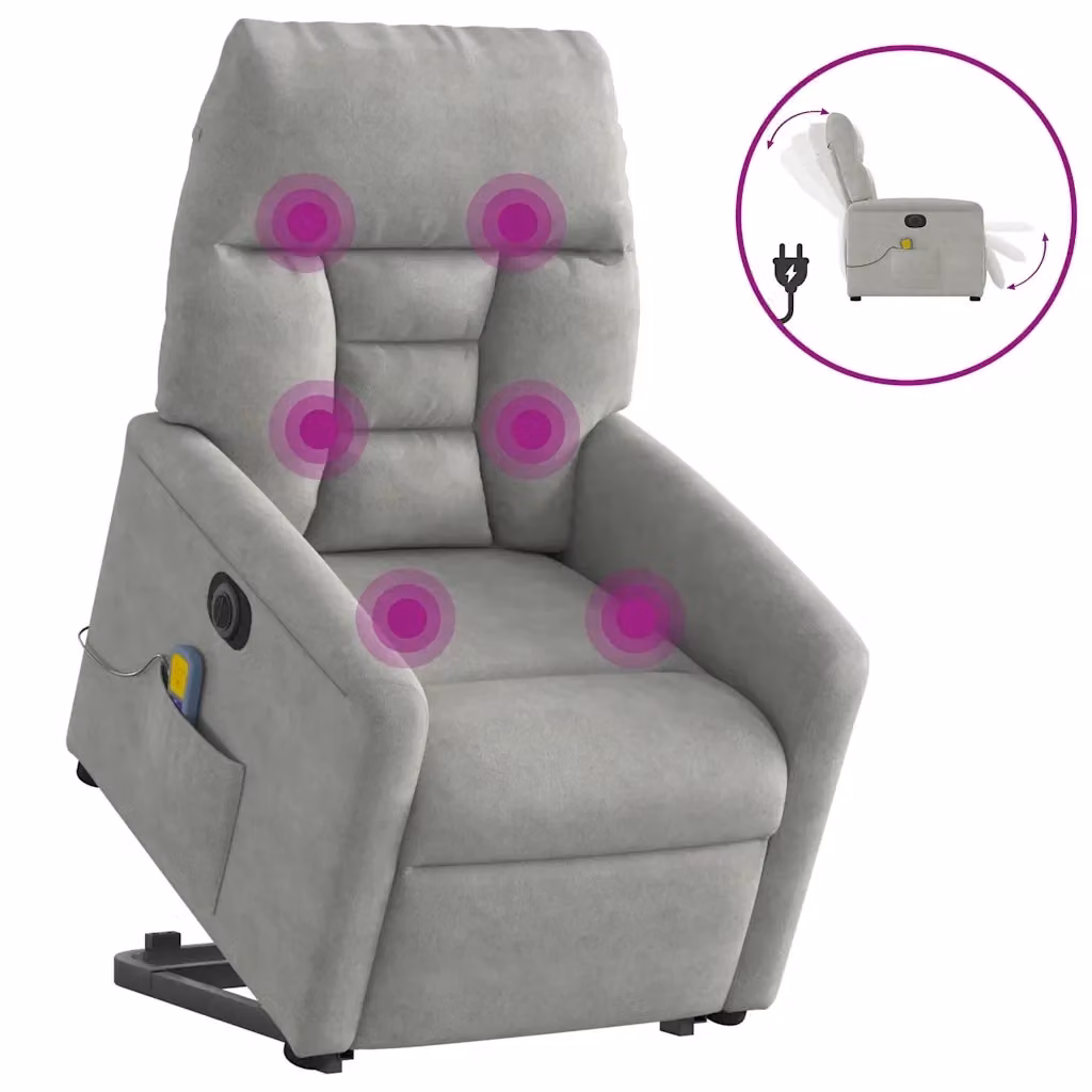 Poltrona a Rialzo Reclinabile con Assistenza Elettrica vidaXL in Microfibra Grigia per Senior – 2