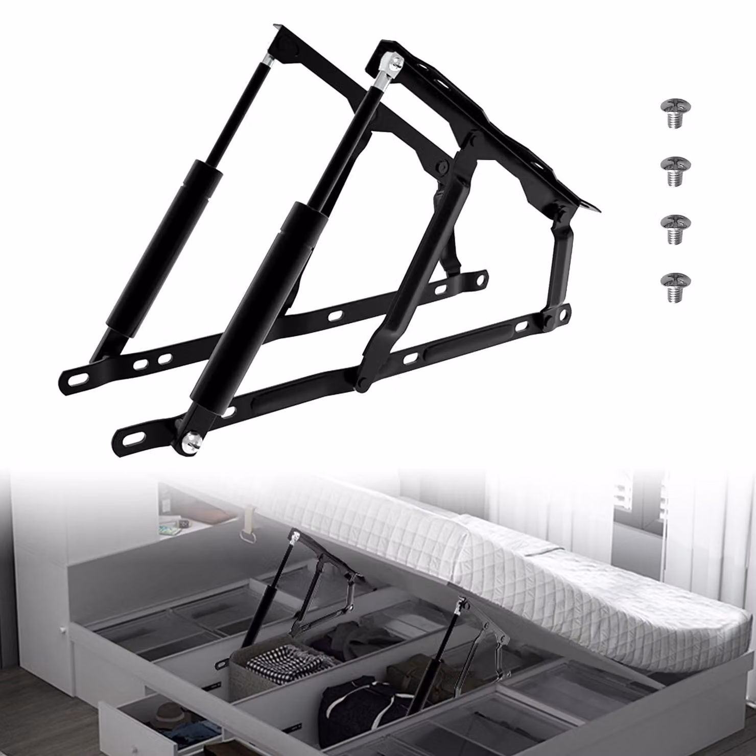 Meccanismo di sollevamento Bettlift, 53 cm, set da 2, colore nero, capacità di carico 60 kg
