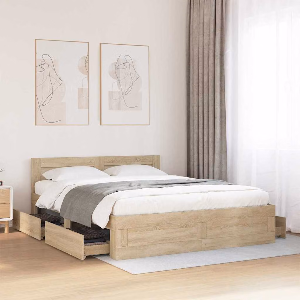 vidaXL Struttura del letto moderna con cassetti in legno color beige e marrone L/P/H: 150 x 200 x 155 cm