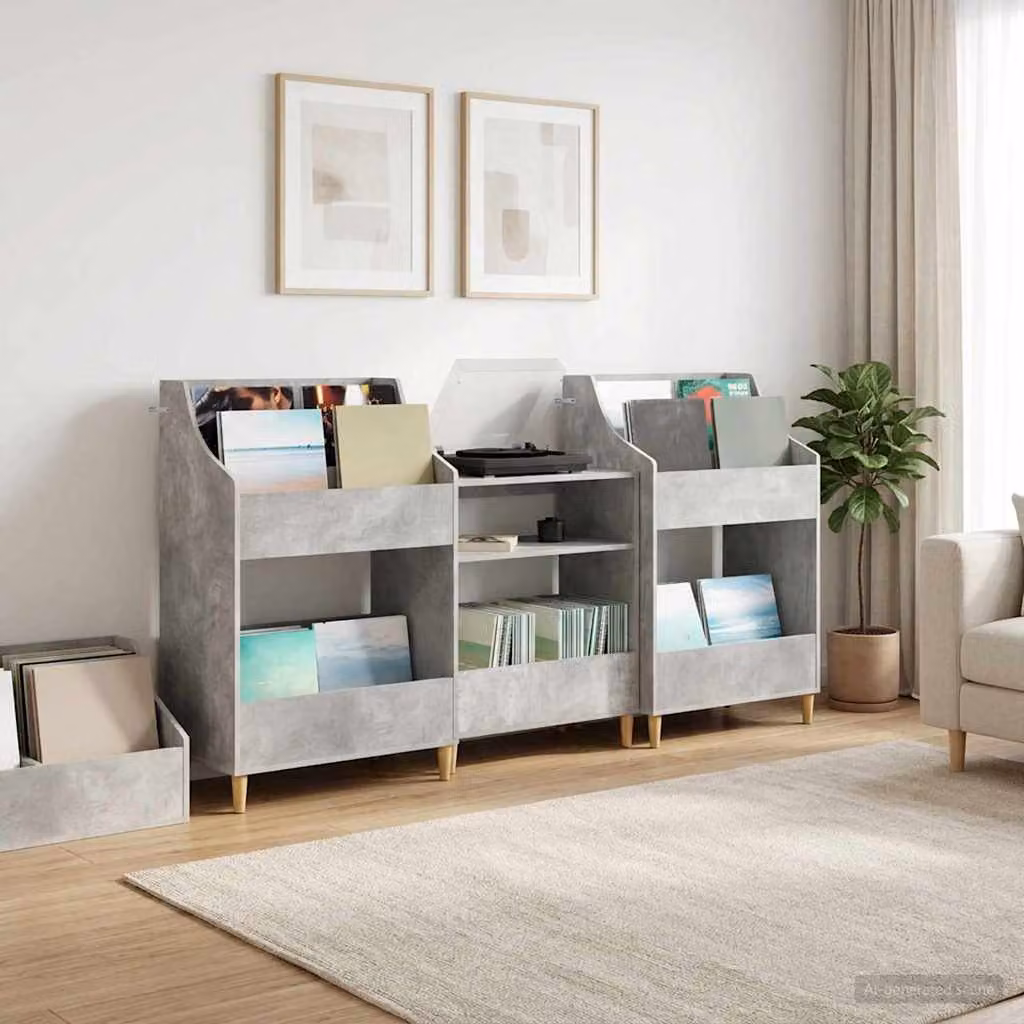 Set di 3 mensole per media modern vidaXL in legno e MDF, colore grigio, L 212 cm x P 46 cm x H 112 cm