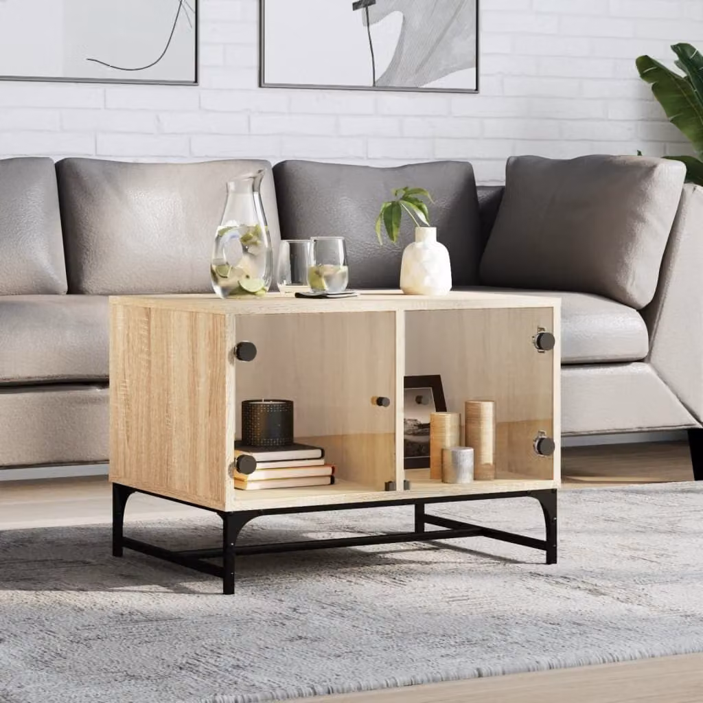 Maison Exclusive - Tavolino con ante in vetro, impiallacciatura di quercia Sonoma, dimensioni 68,5 x 50 x 50 cm