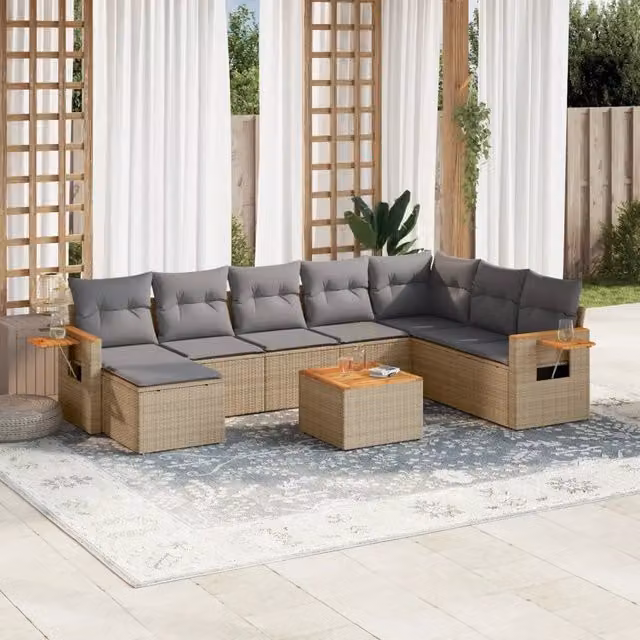 Set Divano da Giardino 9 pz con Cuscini Beige in Polyrattan 3227095