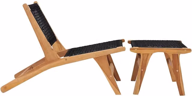 Sdraio con Poggiapiedi in Legno di Teak e Tessuto Textilene Marrone per Giardino e Terrazzo