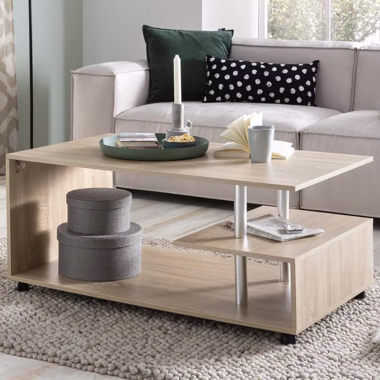 FineBuy Tavolino da caffè Sonoma, 105 x 48,5 x 60 cm, girevole, con rotelle, tavolino per il soggiorno, tavolino da caffè, tavolino da divano, tavolino da lounge, in legno, con spazio contenitivo