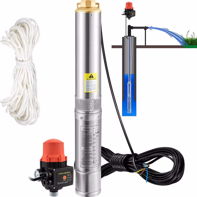 Pompa sommergibile per pozzi profondi, 550 W 230 V/50 Hz, 50 l/min, prevalenza 89 m, cavo da 20 m e pressostato automatico, pompe per acqua in acciaio inossidabile da 7,6 cm per uso industriale, irrigazione e domestico, impermeabile IP68