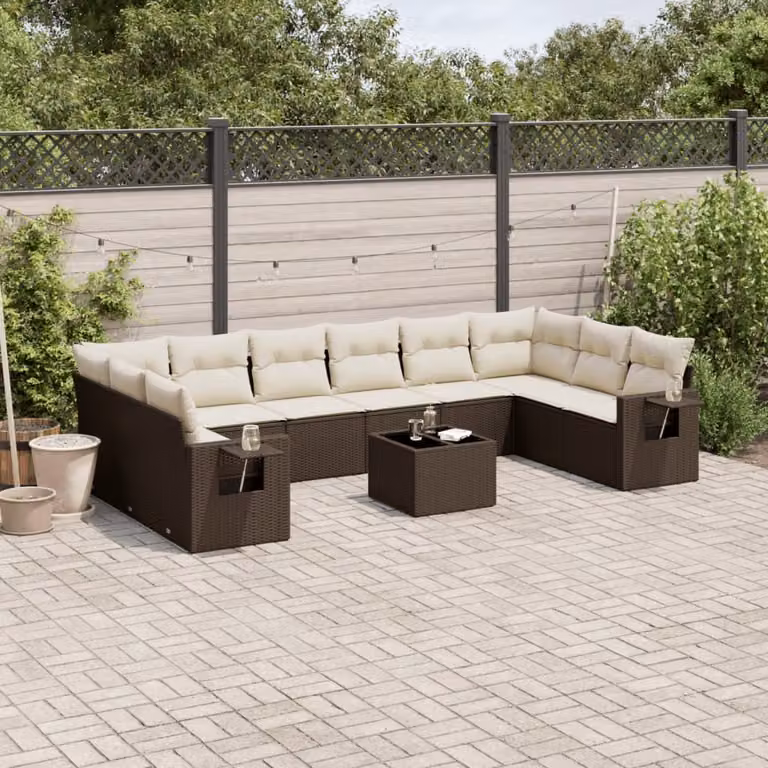 Maison Exclusive - Set Divani da Giardino 11 pz con Cuscini Polyrattan Marrone