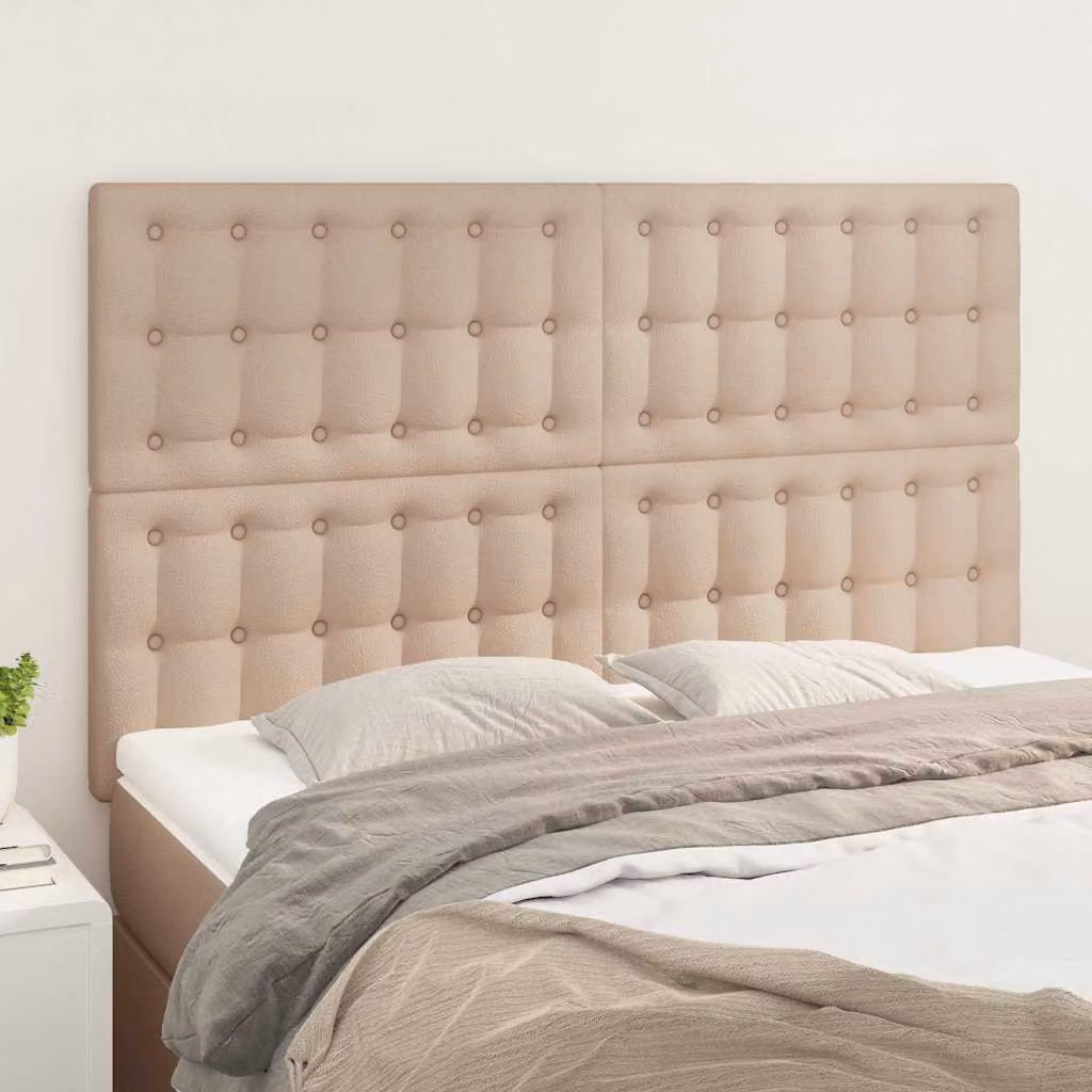 Testiera per letto vidaXL in similpelle beige/marrone, L: 144 cm, P: 5 cm, H: 118/128 cm