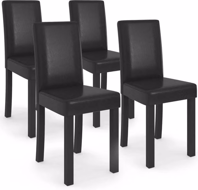 Set di 4 sedie da pranzo moderne IDMarket HANNAH in ecopelle nera con struttura in legno e plastica